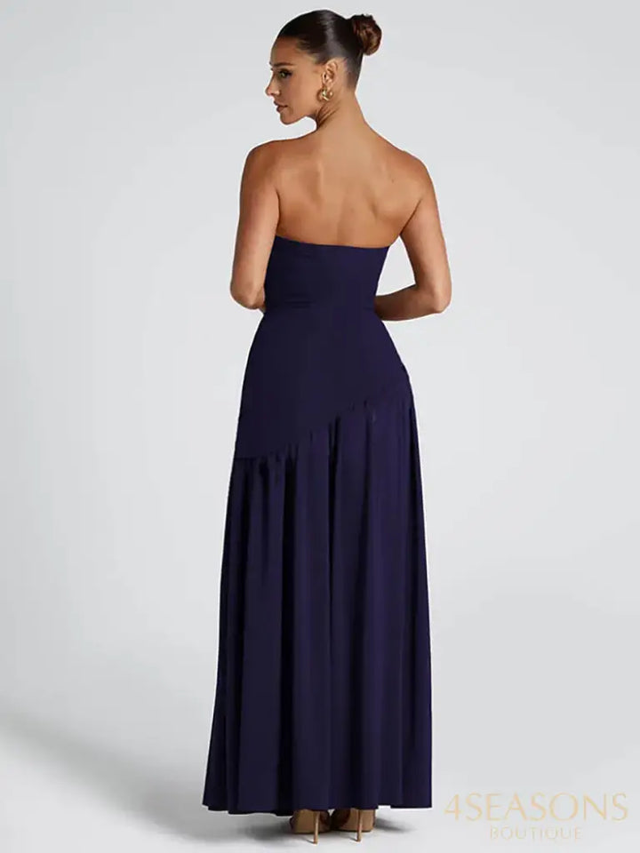 Mozision Elegant Off-shoulder Sexy Maxi Dress Women Gown Scarf Collar Strapless Sleeveless Backless High Split Long