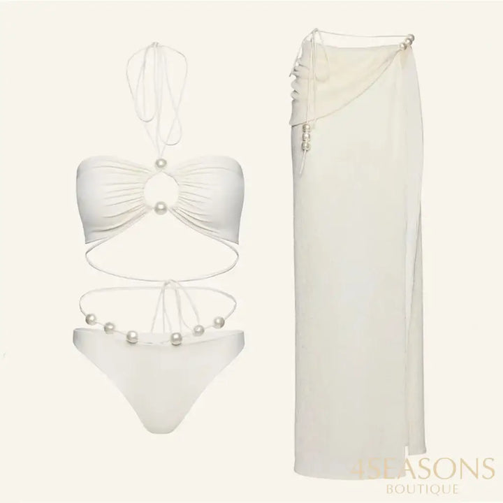 Conjunto de Biquíni Pérolas Com Saída de Praia