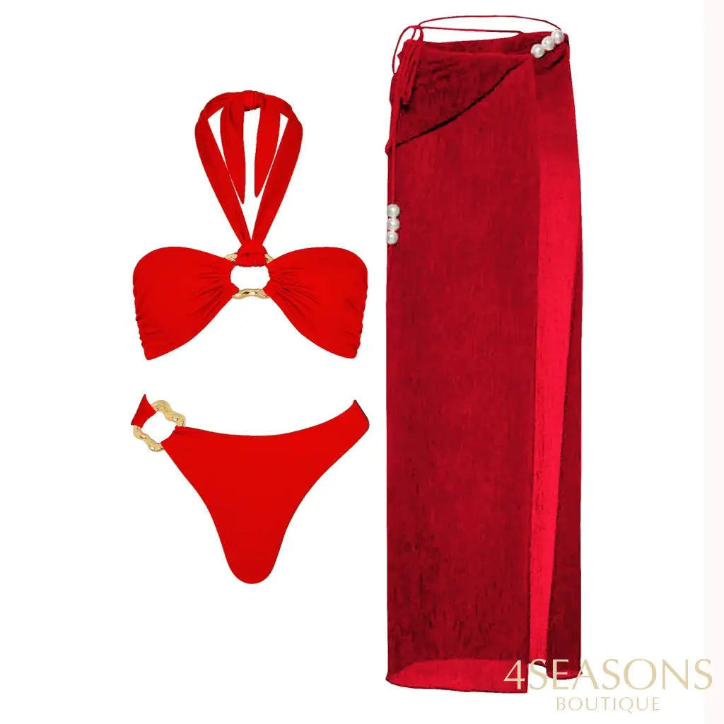 Conjunto de Biquíni Pérolas Com Saída de Praia