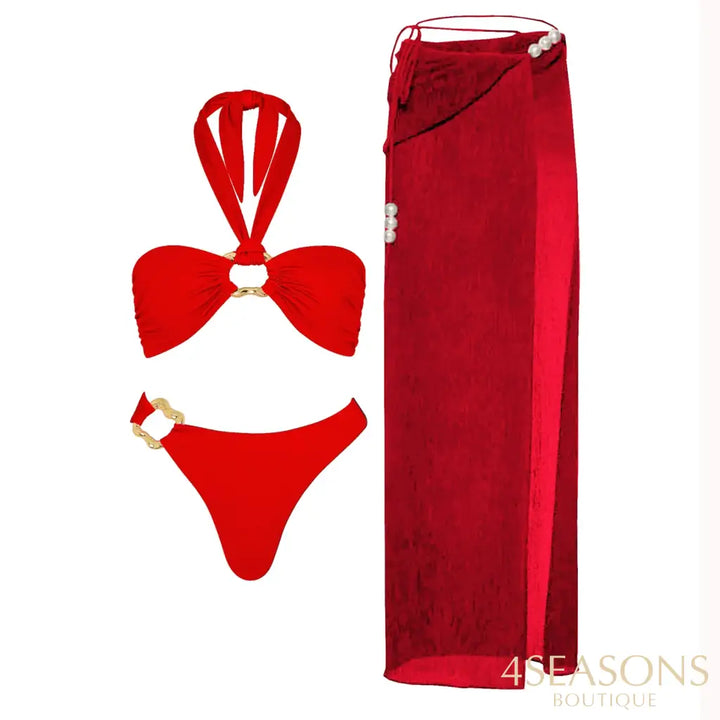 Conjunto de Biquíni Pérolas Com Saída de Praia